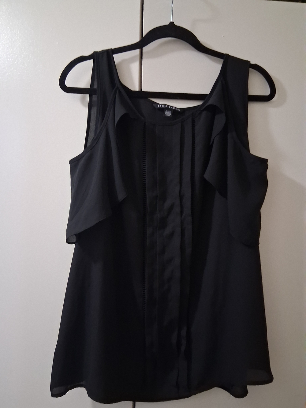 Zac & Rachel Black Ruffle-Trim Sleeveless Camisole Top